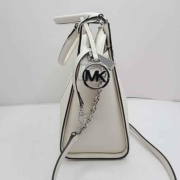 Michael Kors Prism Saffiano Leather Satchel Shoulder Bag White Purse 12 " - Picture 4 of 11